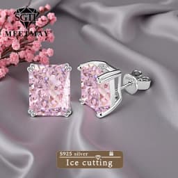Bocarman Ice Cut Zircon Stud Earrings S925 Silver Paraiba Tanzanite Blue Mint Green Rectangular Multicolor Women Fine Jewelry