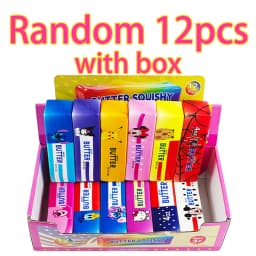 12PCS Full Box Cartoon Series Soft Butter Squishy, Soft Silicone Butter Stick Squeeze Toy, Party Favor Mini Gifts