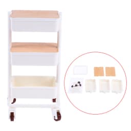 1Set 1:12 Dollhouse Miniature Trolley Dining Cart with Wheels Storage Display Shelf Bookshelf Furniture Model Decor Toy