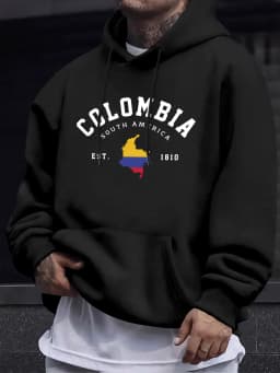 Colombia South America Est 1810 Print Mens Pullovers Fleece Autumn Hoodie Casual Comfortable Sweatshirt Basic Street Sportswear