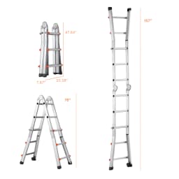 SucceBuy Telescoping Ladder A Frame Compact Aluminum Extension Ladder Multi-Function Portable Collapsible RV Ladder for Homework