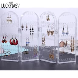 120/180/240/360holes Plastic Clear Earrings Studs Display Rack Folding Screen Earring Jewelry Display Stand Holder Storage Box