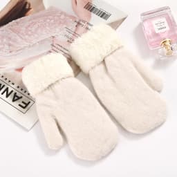 Winter Warm Plus Cashmere Solid Elasticity Soft Full Fingers Mittens Gloves for Women Rabbit Fur Thicken Knitted Cute Gloves