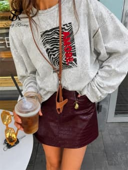 SINGREINY Fake Leather Vintage Mini Skirts Crocodile Grain Plaid Texture Slim Basic Autumn Women Ins Trendy Street A-line Skirts