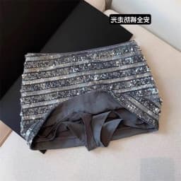High Waist A-Line Skirt Women's Sequin Stripes Slimming Half Skirt Commute Casual High Waist Polyester Fiber Skirt
