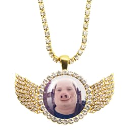 John Pork Is Calling Answer Call Phone Humor Funny Pig Graphic Glass Cabochon Angel Wings Pendant Necklace Jewelry Giftwholesale