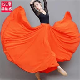 Women Double Chiffon Skirt Have-Liner Stage Performance Big-Hem Skirts Square Dancing Elastic-Waist Elegant A-Line Maxi Skirts