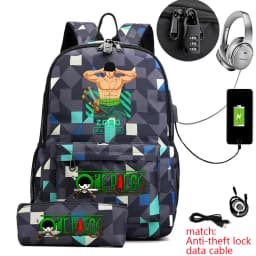 One Piece Zoro Print School Backpack Anti Theft Kids Teen Bookbag with Pencil Case