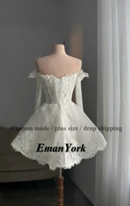 EmanY Delicate Short Wedding Dresses for Women with Appliques Off the Shoulder A-line Lace up Vestidos Novias Boda Customized