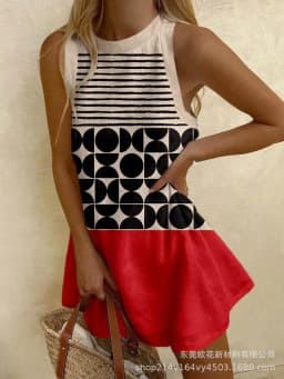 2025 Summer Casual print loose mini Dresses For Woman Fashion Beach Marine elements Dress o-neck Sleeveless party Dress