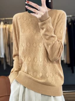 New Women Wool Blend Sweater Spring O-neck Geometric Hollow Pullover Fashion Soft Sweater Loose Casual Knit Base Tops