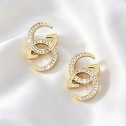 Luxury Rhinestone Interlocking Letter Earrings Double CZ Stud Earrings For Women Bridal & Bridesmaid Wear