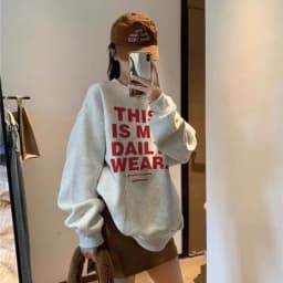 Winter Thickened Long Sleeve Sweatshirt Lazy Style Oversized Hoodie Fleece Women's round Neck Personalized Letter Print Top