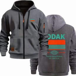 Kodak Retro Pattern Printed Men's Zipper Multi Pocket Hoodie Casual Long Sleeve Zipper Sportswear Retro Hoodie with Pocket