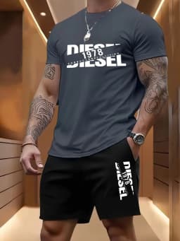 Summer Men's Casual Two-piece Set Round-neck Short-sleeved T-shirt and Sports Shorts for Outdoor Activities