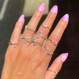 18K Gold Plated Simple Blue CZ Cute Flower Zircon Rings For Women Girls Teens Open Ring Fashion Aesthetic Jewelry