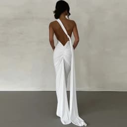 Women's One-Shoulder Sleeveless Maxi Dress Adjustable Scarf Loop Ruched Backless Bodycon Festival Party Outfit Elegant Long Gown