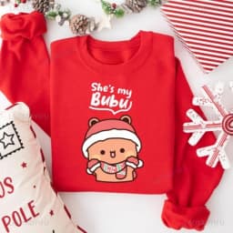 Bubu Dudu Christmas Couple Sweatshirt | Matching Holiday Sweater Gift Crew Neck Long Sleeve Fashion Comfortable Thermal Hoodie