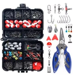187/263 pcs Fishing Tools Accessories Kit Jig Hooks Fishing Sinker Weights Swivels Snaps Connectors with Fishing Tackle Lure Box