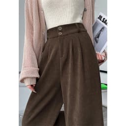 Winter Solid Color Plus Fleece Straight Pants Women Double Buttons Thicken Warm Corduroy Trousers Casual Comfortable Plush Pant