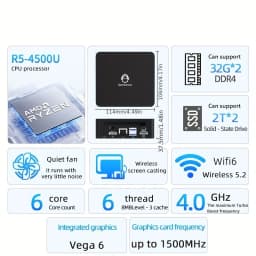 GenMachine Mini PC Windows 11 Ryzen 4300U 4500U 4600H 4800H 5300U 5500U 5600H 5600U CPU DDR4 3200mhz WiFi6 gaming pc Computer