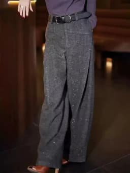 High-end Gray Woolen Suit Pants Women's 2024 Winter New European Design Fine Flash High Waist Versatile Trousers