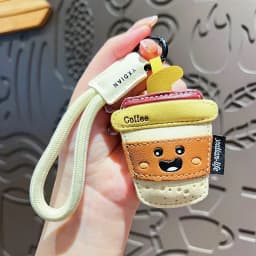 Creative Cartoon Leather Snacks Keychain Cute French Fries Coffee Ice Cream Couple Bag Pendant