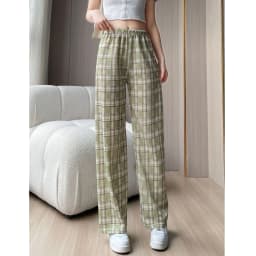 Lamb Velvet Fce Lined Thi Plaid Casual Pants Women's Autumn Winter Loose Straight Leg Wide Leg Cotton Spwear Trousers
