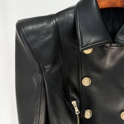 High quality designer fashion shrugged double breasted zipper short women's motorcycle socialite leather jacket
