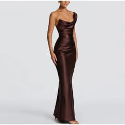 New One Shoulder Satin Women 's Maxi Dress Cowl Neck Ruched Waist Bodycon Dresses Summer Woman Formal Evening Party Vestidos
