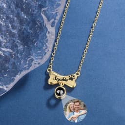 Personalized Engraved Name Picture Necklace Custom Photo Projection Necklaces Dog Cat Paw Necklace Memorial Gifts for Pet Lover