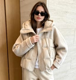 Women Mixed Fabric Spliced Puffer Jacket Hooded Drawstring Zip Up Long Sleeve Quilted Warm Cropped 2026 New Ladies Outerwear