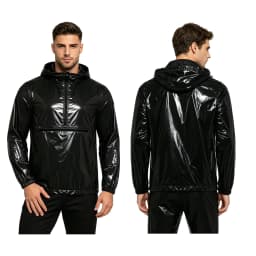 Mens Waterproof Sweatshirt Windproof Long Sleeve Front Kangaroo Pocket Hoodie Raincoat Hiking Camping Windbreaker Rain Jackets