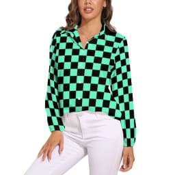 Black Checkerboard Blouse Classic Black and White Checker Office Print Blouses Women Autumn Oversize Long Sleeve Casual Shirts
