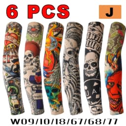 6pcs Men Long Summer Tattoo Sleeves Seamless Armguard Sun Protection Cover Outdoor Gloves Driving Ice Silk Women Arm Sleeves