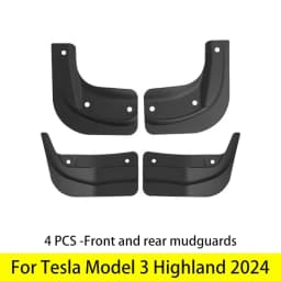 Lcars Vehicle-Specific Mudguards, Abs Material, 4-Piece No-Drill Mudguards, Compatible with Tesla Model 3 New 2024 / Y Old Model 2021-2024 / New Y 2025 / Extended Yl, All-Weather Protection Against Mud, Includes Pry Bar Clips