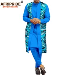 African Traditional Clothing for Men Print Coats Dashiki Shirts and Ankara Pants 3 Piece Set Tribal Outfits Plus Size A2016034