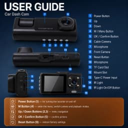 3 Channel Dash Cam 1080P Front Rear Inside Camera 170 Degree Wide Angle Night Vision Loop Recording G-Sensor Rear Camera Car DVR