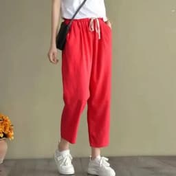 Elastic Waist Ankle Length Womens Summer Harem Pants Vintage Cotton Linen Capri Casual Loose Plus Size Candy Colors Baggy Pants