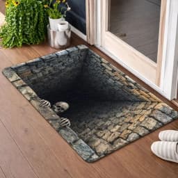 VIKAMA Halloween Trick Skeleton Stone Pit 3D Optical Illusion Flat Entry Mat Non Slip Absorbent Rug Party Bedroom Holiday Decor