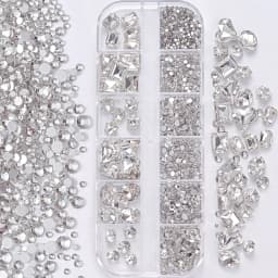 Nail Art Rhinestones Kit 2400pcs Nail Gems Ab Flatback Rhinestones Gems Stones with Storage Organizer for Design Bright Holiday