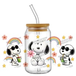 cartoon dog pattern 16OZ UV DTF Cup Wrap Stickers Waterproof Durable DIY Snoopy Design For Libbey Glass Home decoration