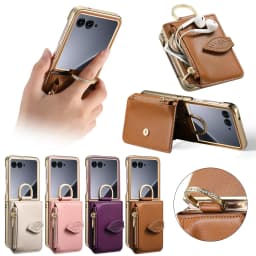 Luxury Zipper Leaf Magnetic Ring Holder Mirror Cards Solt Leather Phone case For Motorola Razr 60 50 Ultra Shockproof Cover