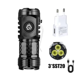 High Quality 3*SST20 LED Flashlight Built-in Battery USB Rechargeable Pen Clip Head Flashlight Waterproof Camping Hiking Torch