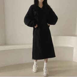 Korean Style Pure Color Fleece Lined Loose Long Dress for plus Size Women Spring Autumn Winter Sweet Style Comfortable Dress