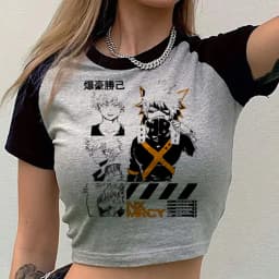 Bakugo Katsuki cropped top shoujo 2000s meme baddie goth funny t shirt anime cutecore gyaru goth cute