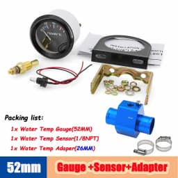 40-120 Celsius Car 52mm Water Temperature Gauge with Adaptor Joint Pipe Radiator 1/8NPT Sensor Racing Water Tank Level Indicator