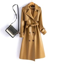 2024 High-quality Leather Trench Coat Women's Sheepskin Outerwear X-long Windbreaker Autumn Winter Lady Streetwear Overcoat 5xl
