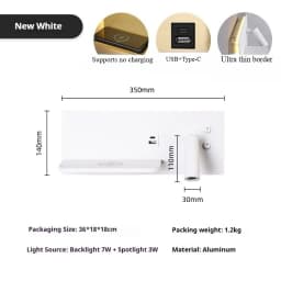 Multifunction Wall Lamp With Led Phone Wireless Charger Shelf Night Lighting Table Bed Reading Bedroom Hotel Bedside USB Sconces