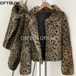 OFTBUY Peter Pan Collar Short Winter Natural Rabbit Fur Jacket Women Leopard Print Real Rabbit Fur Coat New Clothes Warm Female